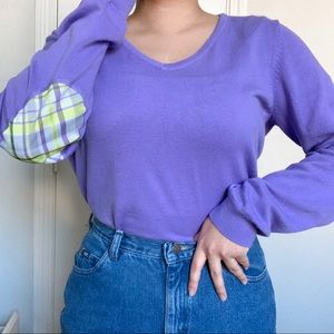 Purple Izod v neck sweater with elbow patches